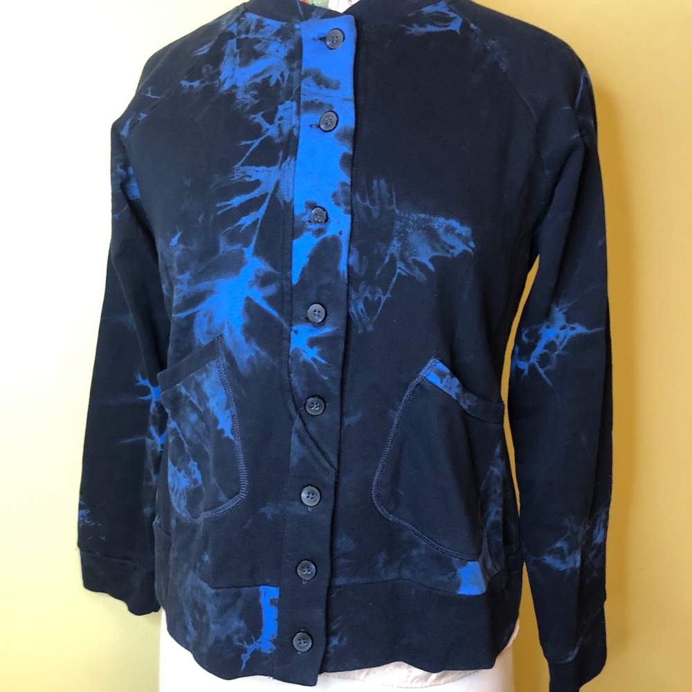 Luciana Knitwear tie dye sweatshirt cardigan. Medium. Callout